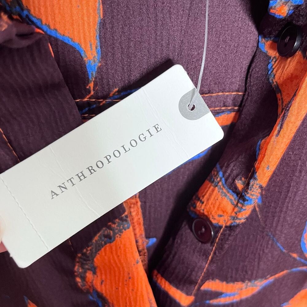 Anthropologie Exquise Jasmineelle Satin Shirt Dress XXS Purple Orange NWT $268 - Picture 9 of 15